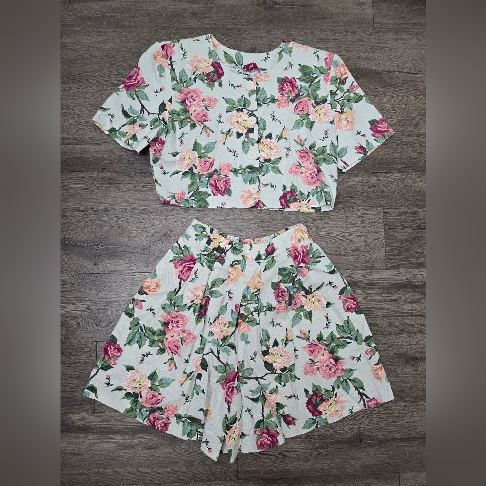 EnChante 80's Made In The USA 100% Cotton 2 Piece Set Floral Cottage Boho